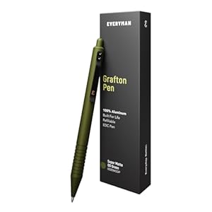 Everyman OD Green Super Matte Grafton Pen, Aluminum Pocket-Size Writing Pen, Luxury EDC Premium Ink Pen, Bold Point Ballpoint Pens, Office Supplies, Fine Point, Smooth Writing Pen with Grooved Grip