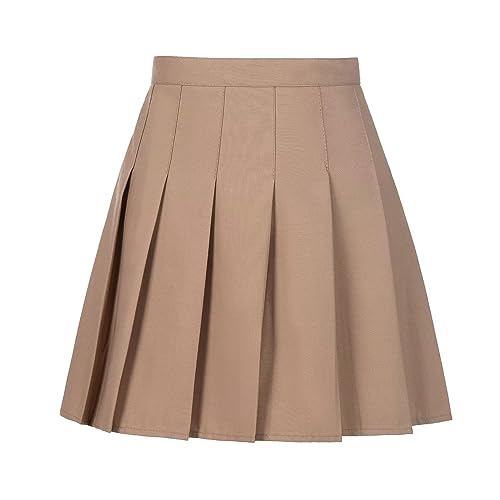 Tivifox Faldas de tenis plisadas para mujer y niña, falda acampanada de cintura alta, uniforme escolar, faldas atléticas de golf con pantalones cortos, 2T-4XL, Champán, XL