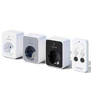 TESSAN Prise Telecommande sans Fil, 3+1 Set Prise avec Telecommande, 3600W Télécommandée avec Interrupteur, 30,5M Multiprise Connectée Télécommandée, Blanc Gris Noir