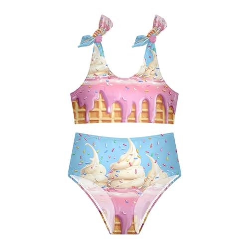 Colorful Melted Sprinkles White Milk Pink Ice Cream Girls Tankini Swimsuit Kids Bikini Sets 2 Pcs Bathing Suit 3T3