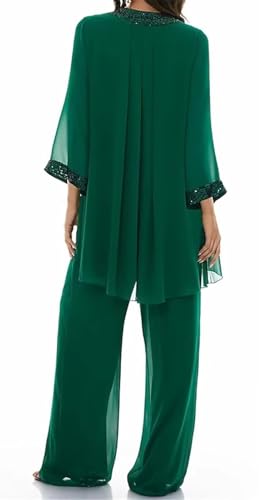 3 Piece Mother of The Bride Pantsuits for Wedding Sequin 3/4 Sleeve Formal Outfits with Jacket PS0103