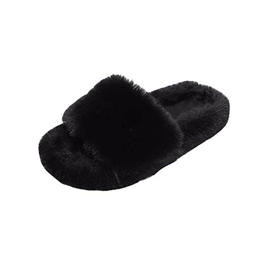 Women 2025 Fleece Lining Slipper Open Toe Fuzzy Casual Slide Comfy Keep Warm Sandal Lightweight Winter Indoors Shoes