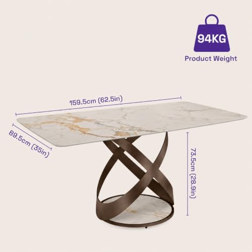 Image of Wakefit Mochi Dining Table - Golden Statuario - 6 Seater I Marble Finish I Vitrified Tile Top I Golden Statuario