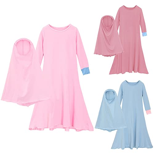 Abaya Dress for Girls Muslim Dress Kids Islamic Prayer Long Sleeve Kaftan with Hijab Muslim Robe Ramadan Eid Jilbab3