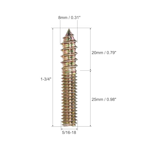 Image of uxcell 5 /16-18x1-3 /4 Hanger Bolts, 12pcs Double Ended Screws Wood Dowel Screws for Furniture