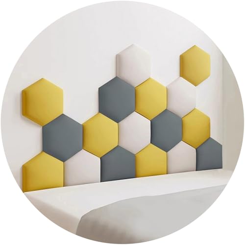 Juego de 17 Paneles de Pared hexagonales y Decorativos, cabecero tapizado anticolisión, Adhesivo de Tela 3D Autoadhesivo (Dorado, 180 x 105 cm)