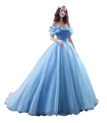 LEJY Women's Off Shoulder Cinderella Quinceanera Dresses Long Sweet 16 Prom Ball Gowns