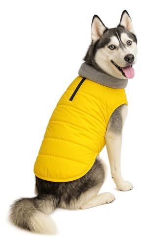 Image of The Pets Company Dog Winter Coat Jacket, Cloth, Windproof, Waterproof, Light Weight, Washable, Ultra Warm Thick Fleece Lined Dog Vest for Cold Weather Protection, (Yellow, Medium - Large - 22 Inch)