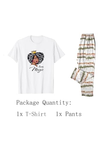 Image of Black History Pajamas, Graphic Matching Sets for Women, Magic Afro American Natural Hair Vintage Melanin T-Shirts and Pants