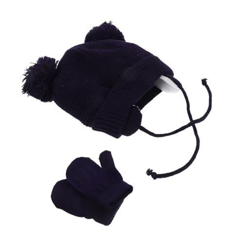 SHERCHPRY Unisex Kids Hat Glove Set Beanie Earflaps Mittens Soft Knitted Hat for Boys/Girls Toddler Infant Clothing Dark Blue