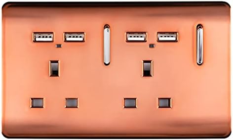 Trendi Switch Artistic Modern 2 Gang 13 Amp 4 x 2.1mA USB Switched Plug Socket Copper,ART-SKT213USB