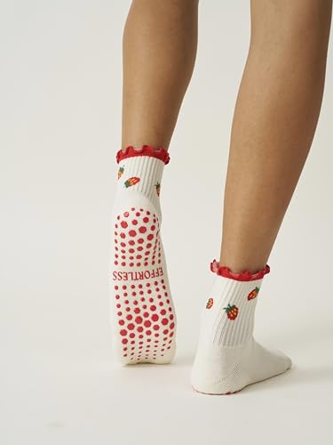 Image of Shapes Studio Half Calf Grip Socks, Cute Fruit Pilates Socks, Ruffle Socks, Non-Slip for Barre Yoga