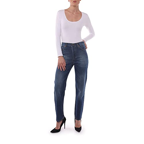 MAMAJEANS Taper - Vaqueros para mujer cónicos, lavado ligero, ajuste Tapered de algodón orgánico - Made in Italy, Oscuro., 40 Cover