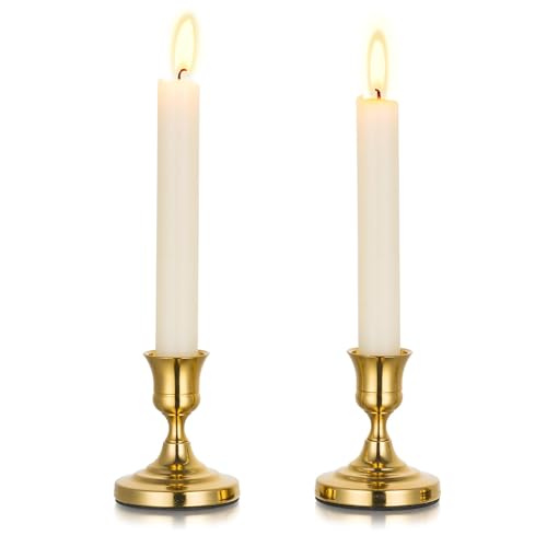Inweder Portavelas Dorado Candelabro de Metal: 2 Piezas Porta Velas de Latón Portavelas Cónico Vintage Porta Velas de Ventana para Centro de Mesa Boda Navidad Chimenea Decoración del hogar