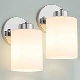 Halialumi Frosted Wall Sconce Set of Two,Chrome Sconce Bathroom Lighting,Modern Chrome Vanity Light,Mid-Century Vanity Sconces for Bathroom,Livingroom,Kitchen