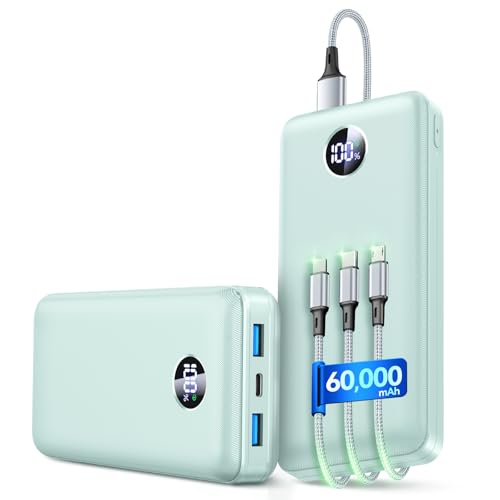 Image of Portable Charger Power Bank - 60,000mAh Battery Pack, 22.5W Fast Charging Phone Charger Attached USB-C /iOS /Micro-USB Cable, Powerbank for iPhone 17 16 15 14 13 Samsung, for Travel Camping Essentials