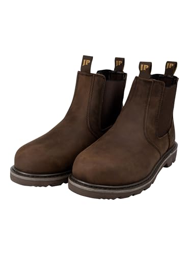 JACK PYKE Safety Dealer Boots HW-18 - Leather Pull-On Chelsea Mens Work Boots Steel Toe Capped Oil-Resistant Cushioned Insole Breathable - Ideal for Farming Warehouse Construction Brown Size 9