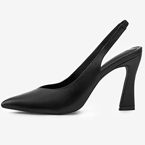 gihubafuil Women’s Fashion Pumps Closed Pointed Toe High Kitten Heels Casual Slingback Slip-on Dress Shoes Black | Image 1