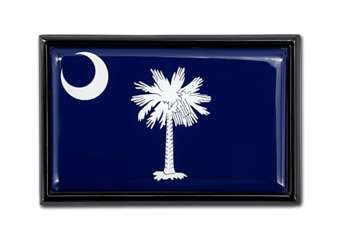 Image of Elektroplate Premium South Carolina SC State Flag with Palmetto Tree All Metal Black Frame Chrome Emblem for Cars, Trucks, and All Auto | Universal Fit at 2.5 inch x 3.8 inch | Weatherproof