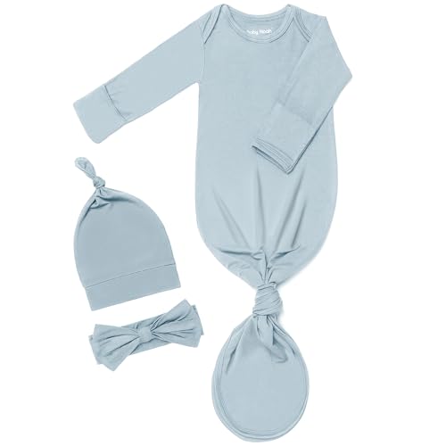 Noah Baby Soft Knotted Gown newborn 0-3 Months, Breathable Infant Long Sleeve Sleepwear for Girl and Boy (Baby Blue, 0-3 Months)