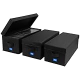 BOATISLE DVD Storage Box with Handles and Lid – DVD Case Holder Organizer with External Label Slots, Stackable DVD Storage Case for Dust-Free and Space-Saving Media Storage，3Pack-Black