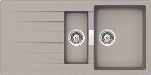 SCHOCK | Küchenspüle Primus D150 1 + ½ Badewanne mit Abtropffläche, umkehrbare Badewanne, Material Cristalite®, taubengrau, 1000 x 500 cm