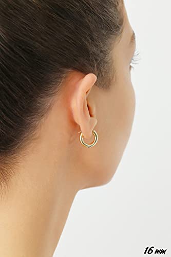 14k Yellow Gold Classic Shiny Polished Round Hoop Earrings, 3mm tube3