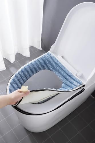 Miniatura 2 de Paquete De 2 Fundas De Asiento De Inodoro Más Gruesas Y Suaves, Fundas De Cojín Para Asiento De Inodoro Para Baño, Lavables Y Cálidas, Con Cremallera Y Asa, Se Adapta A La Mayoría De Tamaños De Tapas