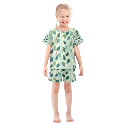 senya Short Sleeve Pajamas Sets Summer Cotton Sleepwear Blue Green Leaves3