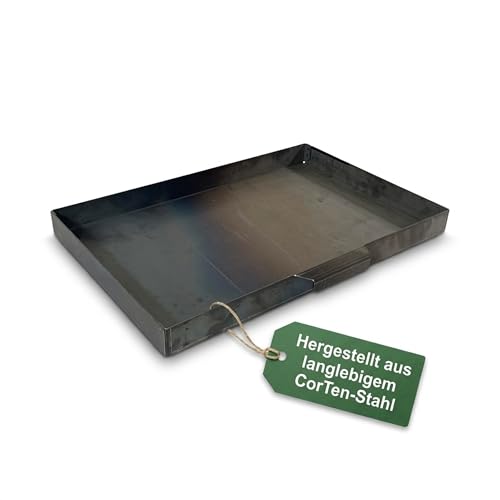 EWH Aschekasten per barbecue in acciaio CorTen con finitura ossidata nobile (60 x 40 cm) Contenitore per cenere/vano per la cenere per barbecue da esterno Camino esterno