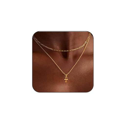 Gold Necklace for Women Dainty 18K Gold Plated Evil Eye Gold Cross Starfish Shell Pendant Cute Cimple Necklaces for Women Trendy