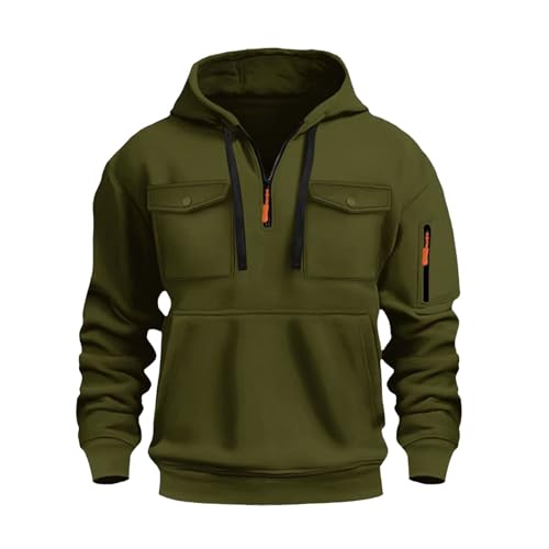 Tactical Hoodie for Men Quarter Zip Pullover Sweatshirt Fashion Long Sleeve hooded Loose Ultra Soft Coat with Pocket