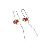 Hilufiet Pendientes de cadena larga con diseño de hojas de arce rojas, aretes de hilo colgantes de moda, regalo de joyería para mujer
