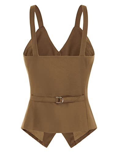 Kancy Kole Womens Waistcoat V-Neck Racerback Vest Button Regular Fitted Dressy Vest With Pockets Brown Xl #TOP1