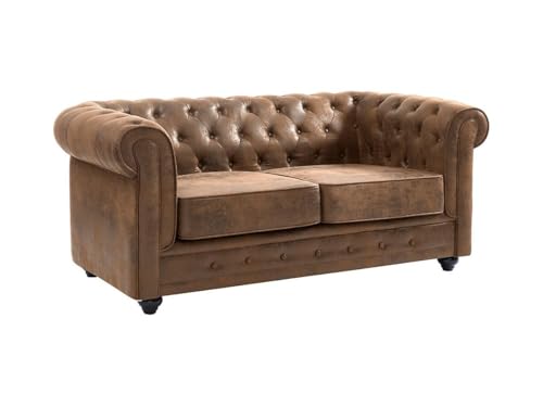 Vente-unique Chesterfield - Sof√° de 2 plazas (Microfibra, Aspecto Envejecido)
