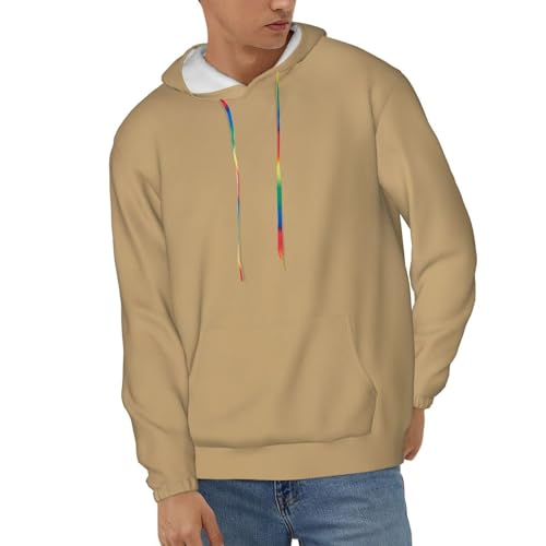 Mens Hoodie Pullover Casual Long Sleeve Drawstring Top Khaki Print Hooded Sweatshirt With Pocket2