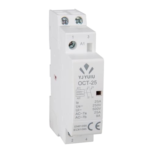 YJYUIU Wechselstromschütz, 2-polig, 25A, AC 220V/240V, 50/60Hz, DIN-Schiene 35mm (OCT25 2NO)