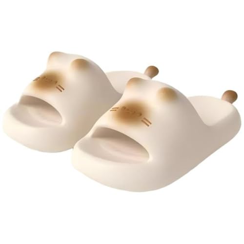 Cat Spring Summer Slippers for Women Thick Sole Platform Quick-Dry Water-Proof Fashion Casual College Trendy Indoor Outdoor Beach Pool All Season Comfortable Cozy Cute Kawaii Cloud-Like (5.5,White)