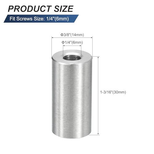 QUARKZMAN 10 Stück Distanzhülsen Abstandshalter Edelstahl, 6mm ID x 14mm OD x 30mmL 304 Edelstahl Runde Abstandshalter ohne Gewinde Säulen für Schrauben 1/4\ oder M6
