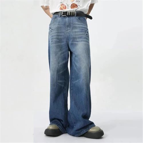 Men's Jeans American Style Lightning Pattern Washed Straight Loose Wide Leg Denim Pants2