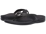 Vionic Women's Tide Aloe Toe-Post Sandal - Ladies Flip- flop with Concealed Orthotic Arch Support Black Leather 5 Medium US