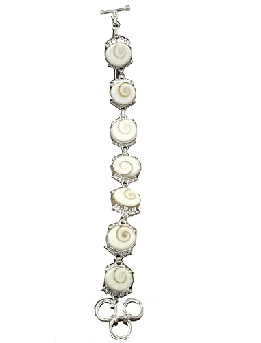 SULTANA GEMS Natural Shiva Eye Sterling Silver Link Bracelet, 925 Silver, 8.5 Inches, 36.4 Grams