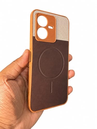 Image of Bintage Mac Safe Design Hard Slim Back Case | Soft Border Camera Protect | Dual PU Leather Finish Back Cover Compatible for Vivo Y22 4G / Vivo Y22s 4G - White & Cherry Brown