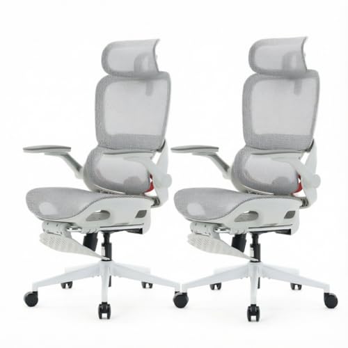Image of SIHOO B100 PRO Ergonomic Office Chair with Footrest, Mesh Office Chair with Adaptive Lumbar Support, Computer Chair with Wide Headrest, Desk Chair with Flip-Up Armrests, 2 Packs, Light Grey