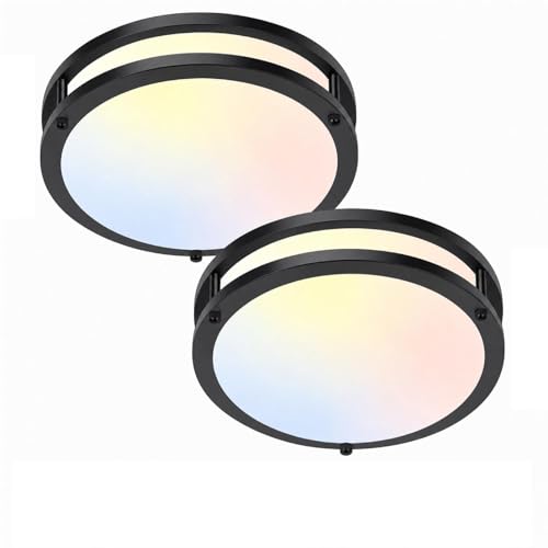 Image of 2 Pack 10inch 30W Flush Mount Ceiling Light Fixture, Dimmable & 3200lm Super Bright Energy-Efficient Black Ceiling Light, 2700K 3000K 4000K 5000K 6500K Adjustable Ceiling Lamps for Kitchen Hallway