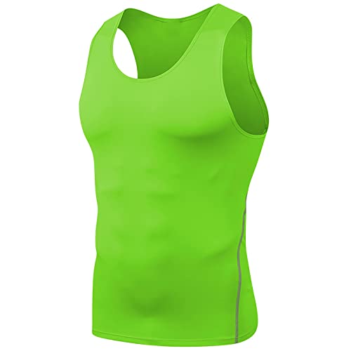 Saxigol 2023 Oversized Men's Sports Clothing Plain Slim Fit Shaping Vest Classic Training Abdomen Undershirts Casual Regular Sleeveless T-Shirts Outdoor Gym Quick Dry Tight Tank Tops Green X-Large #TOP25