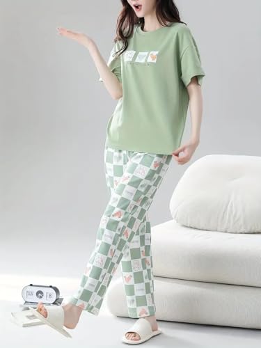 Image of Louis Luxe Womens Korean Night Dress|| Full Pyjama Set || Korean Nightsuit || Women Nightwear ||Round Neck Full Sleeve Nightsuit || Loungewear || Everyday Nightdress (ND-15)