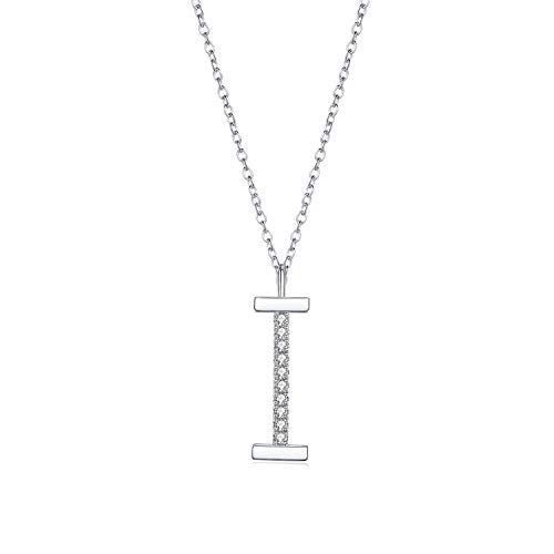 Aroncent Colllar con Colgante Letra I de Color Plata Elegante Cadena de Clavícula Brillante Regalo de Parejas Novios Especial para Amor