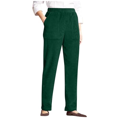 Women's Corduroy Pants Plus Size Fall Fashion Corduroy Pants Women Fashion Casual High Waist Elastic Straight Leg Work Pant Plus Size Loose Comfy Warm Slacks Fall Winter Vintage Trousers