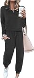 ELESOL Joggers Set for Women Ladies Track Suits with Pocket Casual Winter Sweatsuits Sets Comfy Sweat Outfits Black M
